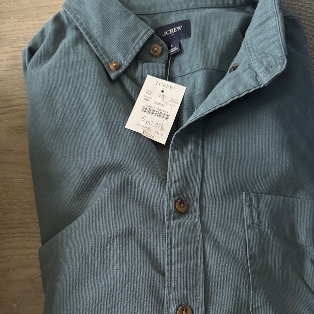 J. Crew Men's Teal Casual Button Down Shirt NTW SIZE L